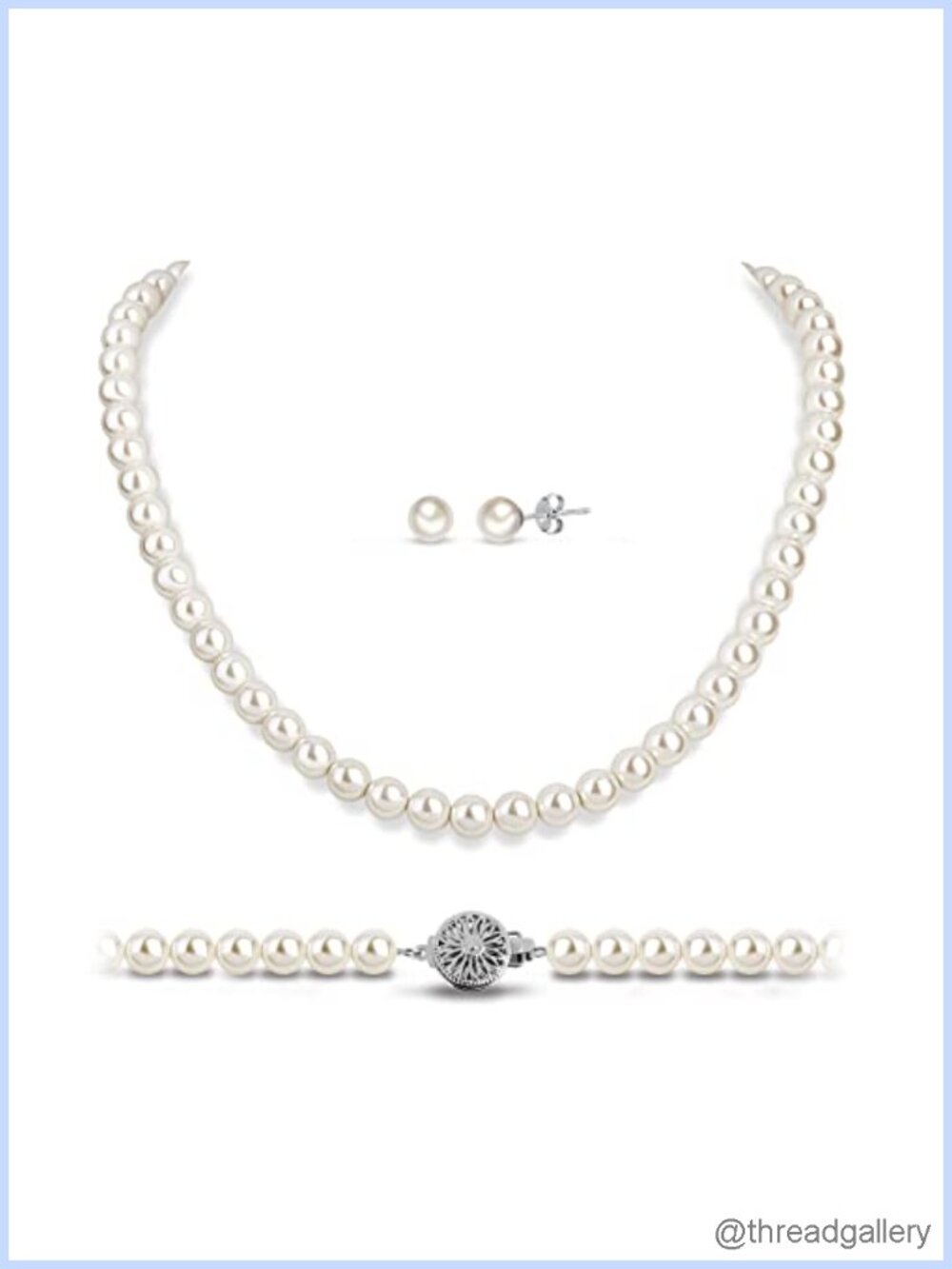 White Pearl Necklace Stud Earring Set 8mm Round Pearl Jewelry Set for Wedding